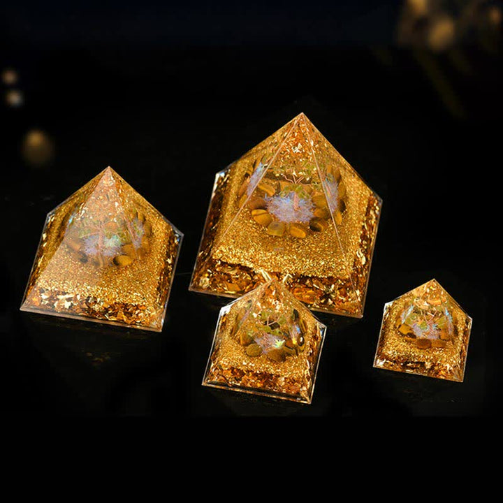 Pirámide de orgón del árbol de la vida de peridoto y ojo de tigre de Olivenorma
