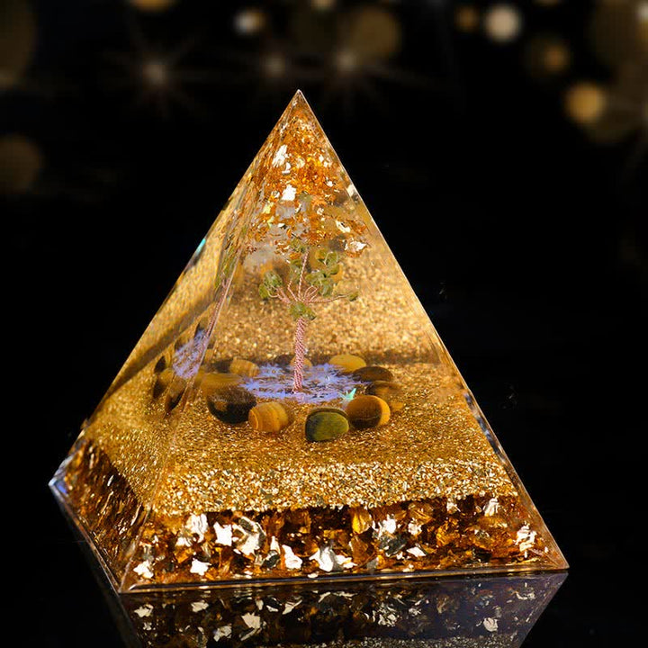 Pirámide de orgón del árbol de la vida de peridoto y ojo de tigre de Olivenorma