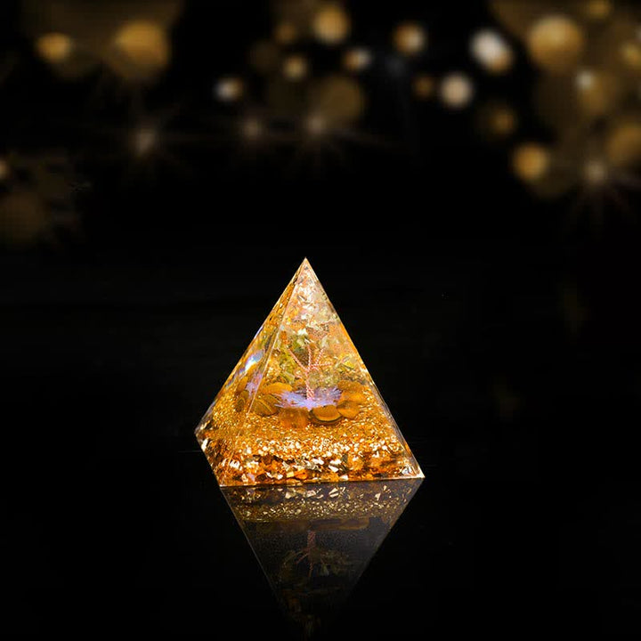 Pirámide de orgón del árbol de la vida de peridoto y ojo de tigre de Olivenorma