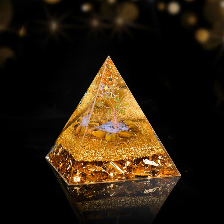 Pirámide de orgón del árbol de la vida de peridoto y ojo de tigre de Olivenorma