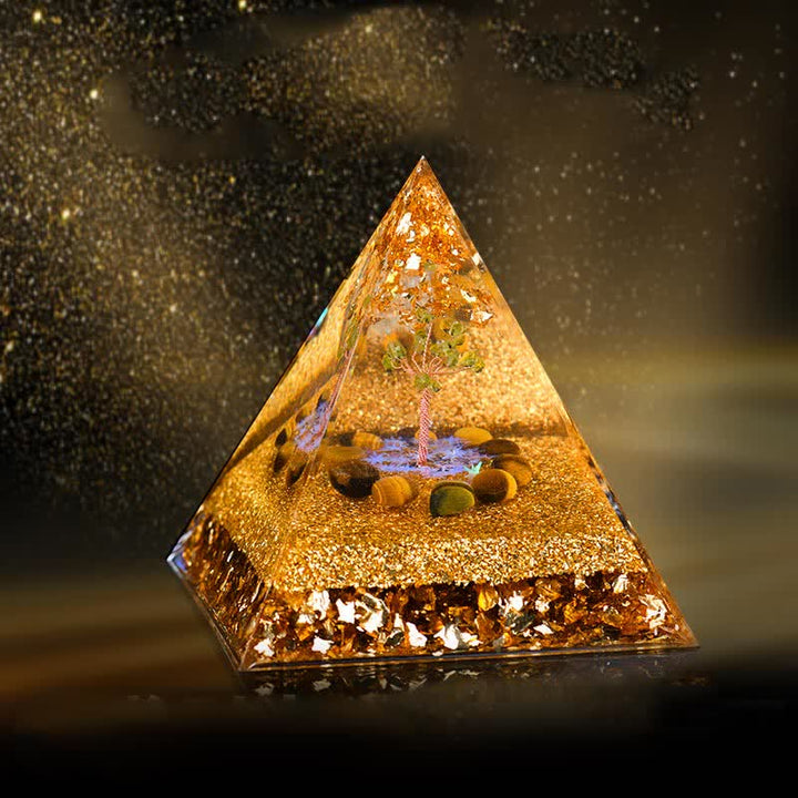 Pirámide de orgón del árbol de la vida de peridoto y ojo de tigre de Olivenorma