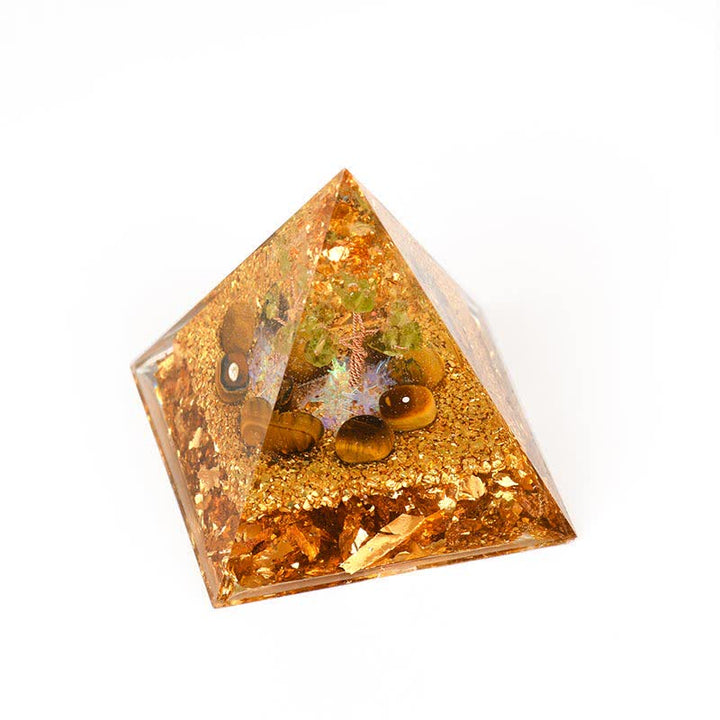 Pirámide de orgón del árbol de la vida de peridoto y ojo de tigre de Olivenorma