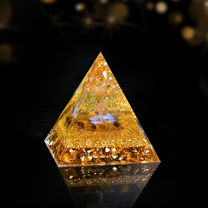 Pirámide de orgón del árbol de la vida de peridoto y ojo de tigre de Olivenorma