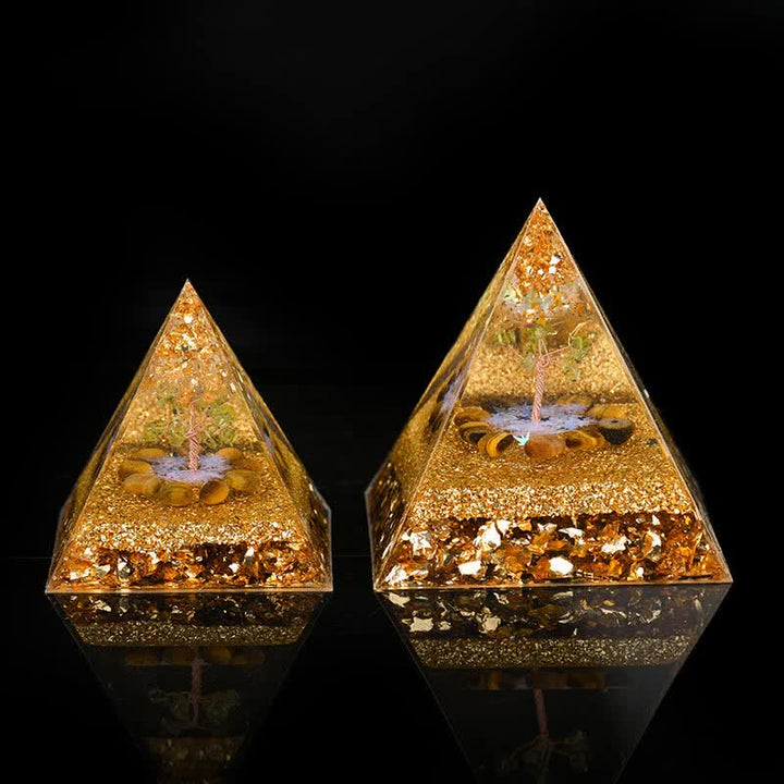 Pirámide de orgón del árbol de la vida de peridoto y ojo de tigre de Olivenorma