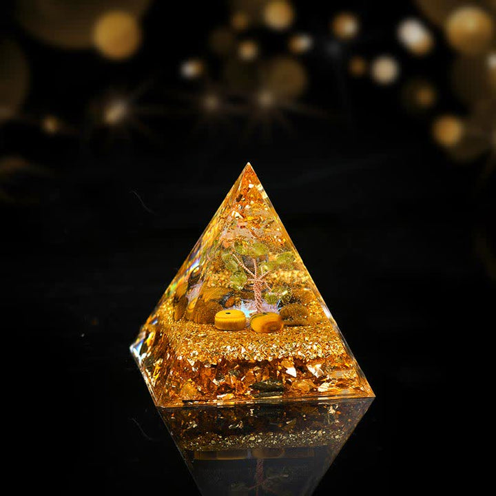 Pirámide de orgón del árbol de la vida de peridoto y ojo de tigre de Olivenorma