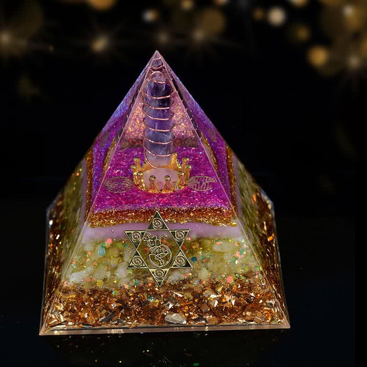 Pirámide de orgón con prisma de cristal natural de buena suerte de 10 cm de Olivenorma