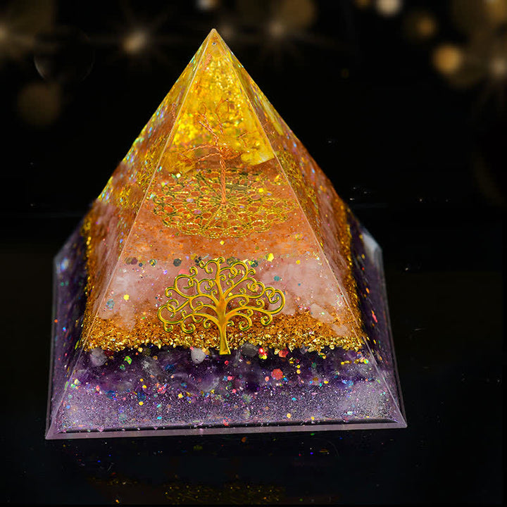 Pirámide de orgón con árbol de la vida de cristal natural de 10 cm de Olivenorma