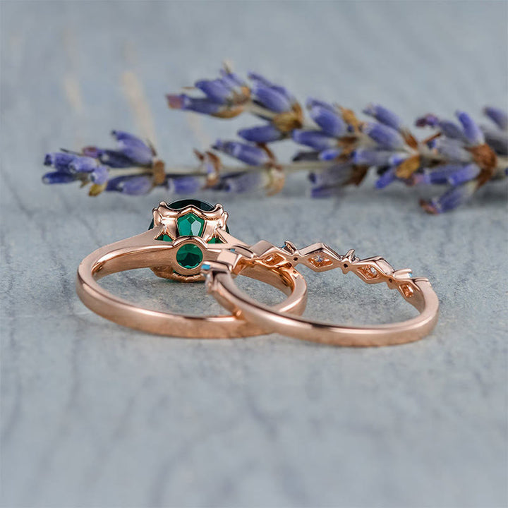 Juego de anillos de 2 piezas con turquesa y esmeralda "Soul Nourishment" de Olivenorma