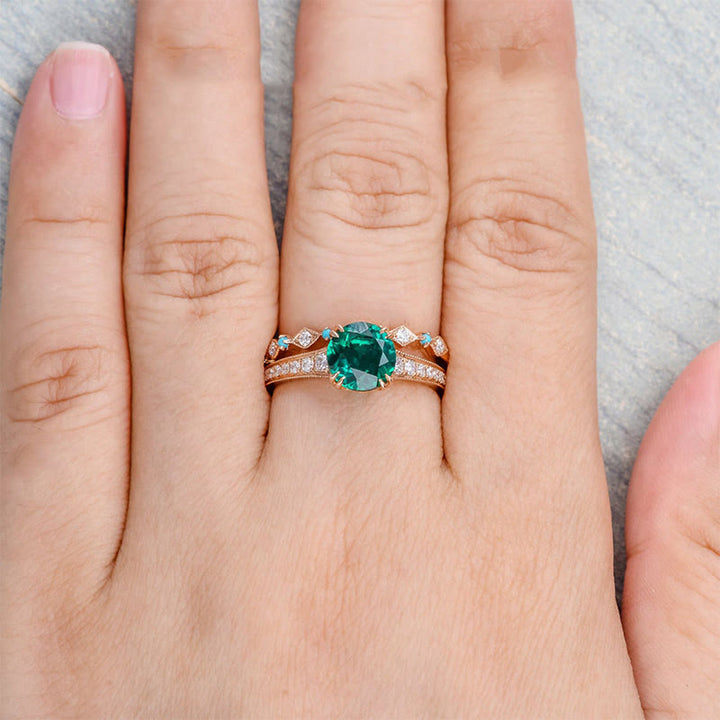 Juego de anillos de 2 piezas con turquesa y esmeralda "Soul Nourishment" de Olivenorma
