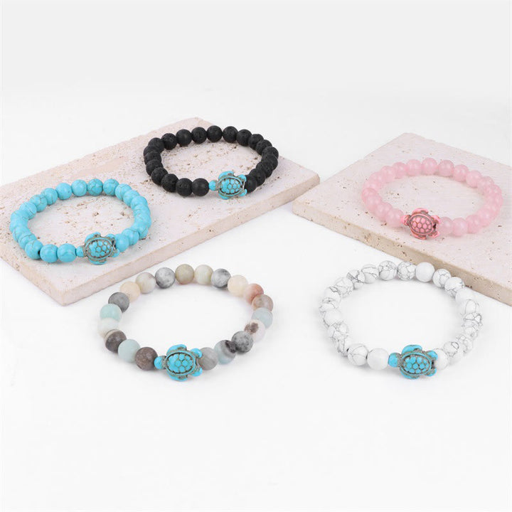 Olivenorma "Sense of Flow": pulsera sencilla con forma de tortuga y turquesa de piedra natural 