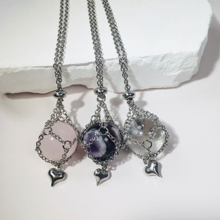 Collar con colgante en forma de corazón de plata con cristales naturales de Olivenorma