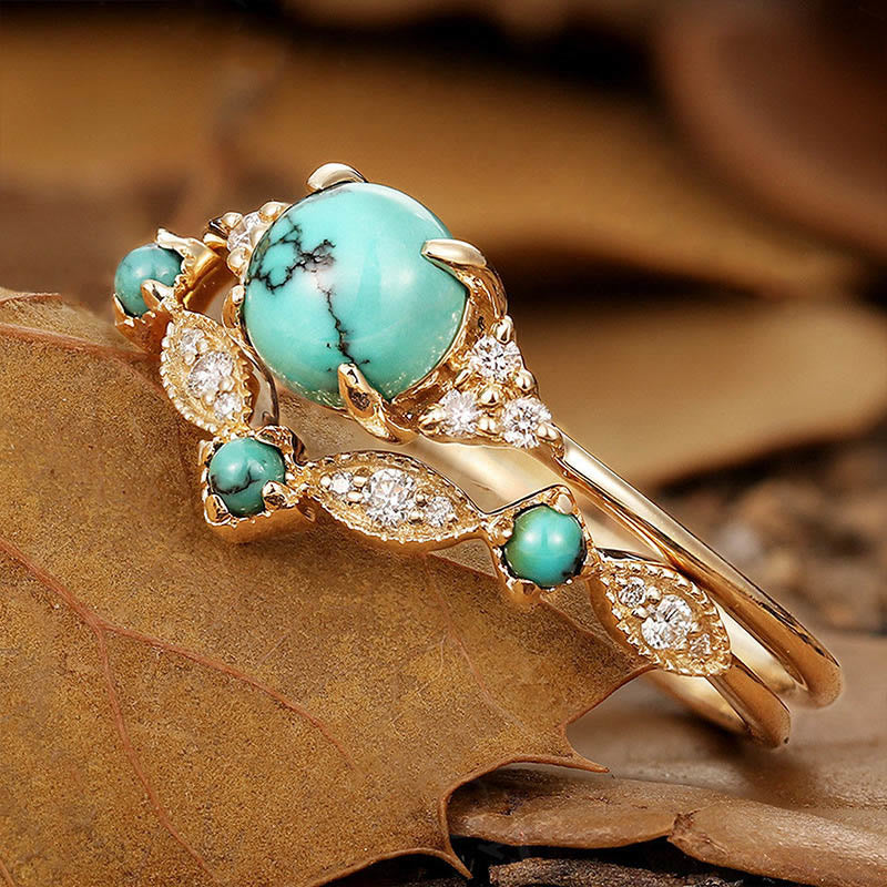 Juego de anillos de 2 piezas en turquesa retro de Olivenorma