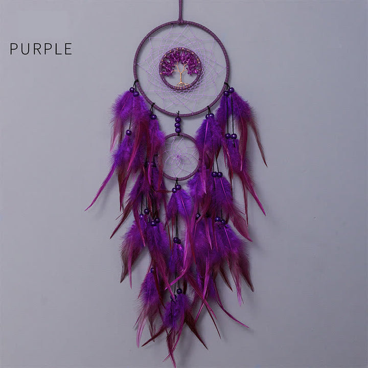 Atrapasueños de plumas con cuentas de cristal de siete colores de Olivenorma