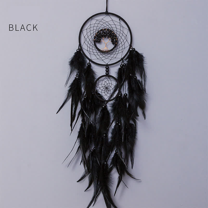 Atrapasueños de plumas con cuentas de cristal de siete colores de Olivenorma
