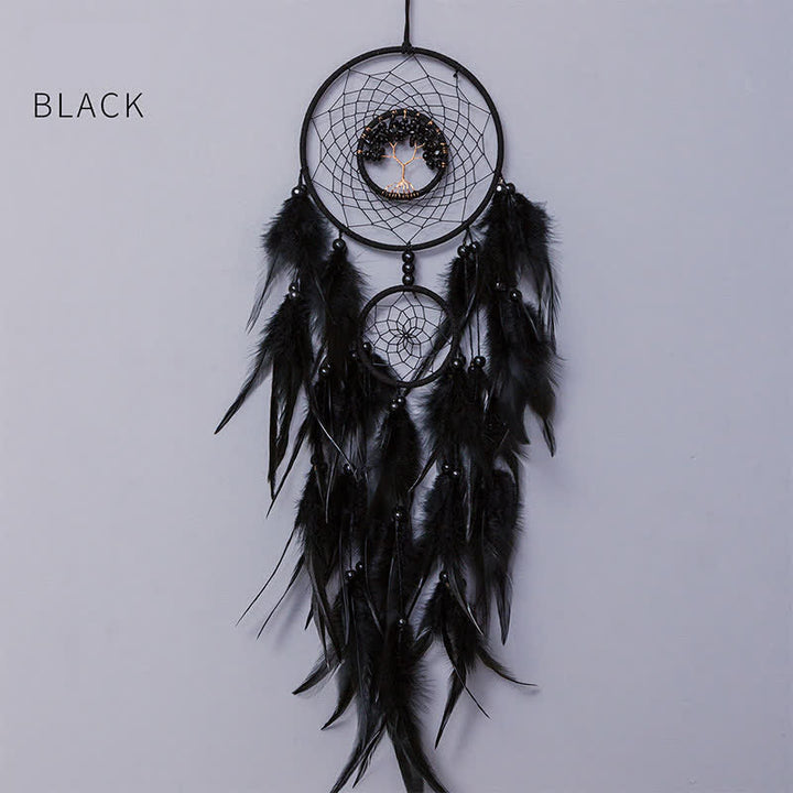Atrapasueños de plumas con cuentas de cristal de siete colores de Olivenorma