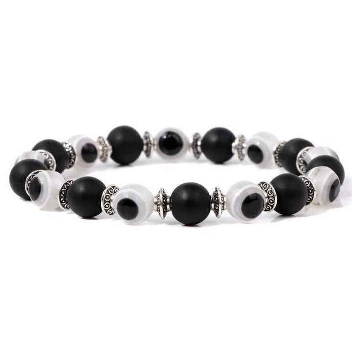 Pulsera de cuentas de piedra natural con ojo malvado de Olivenorma