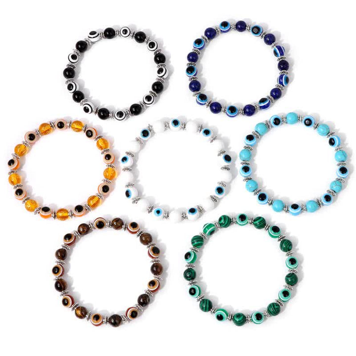 Pulsera de cuentas de piedra natural con ojo malvado de Olivenorma