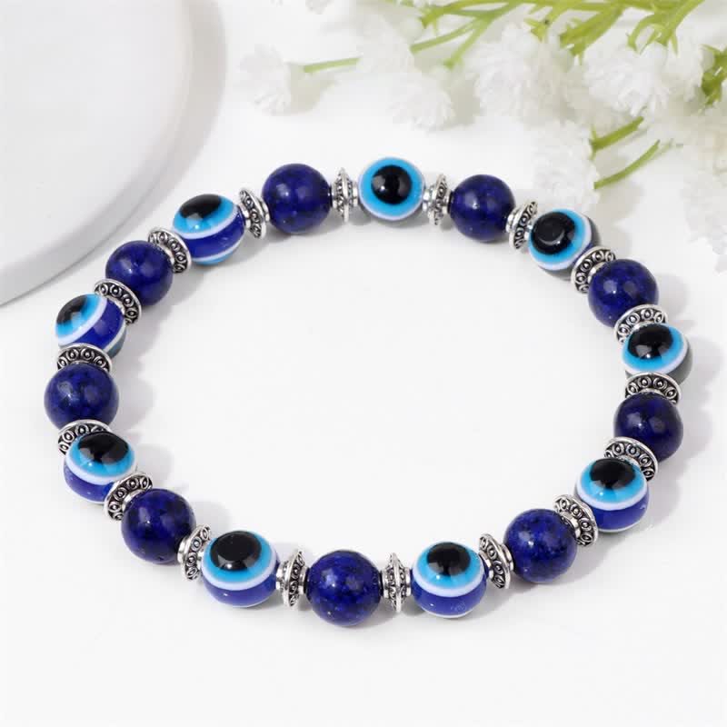 Pulsera de cuentas de piedra natural con ojo malvado de Olivenorma