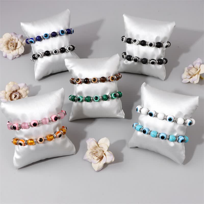 Pulsera de cuentas de piedra natural con ojo malvado de Olivenorma