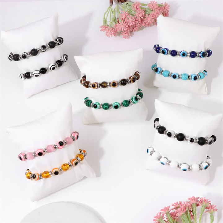 Pulsera de cuentas de piedra natural con ojo malvado de Olivenorma