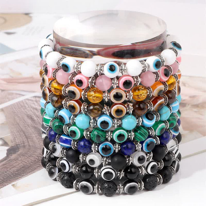 Pulsera de cuentas de piedra natural con ojo malvado de Olivenorma