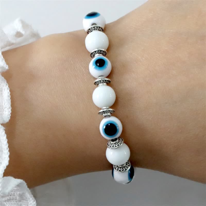 Pulsera de cuentas de piedra natural con ojo malvado de Olivenorma