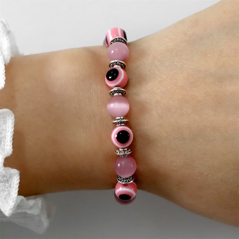 Pulsera de cuentas de piedra natural con ojo malvado de Olivenorma