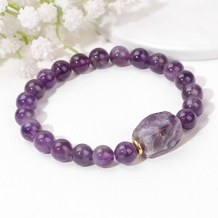 Pulsera con colgante cuadrado facetado y cuentas de piedra natural de Olivenorma 