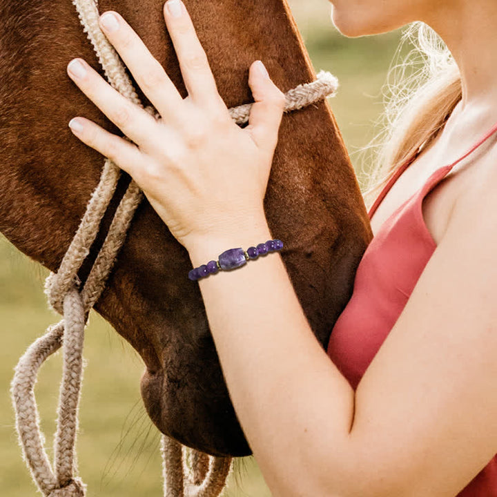 Pulsera con colgante cuadrado facetado y cuentas de piedra natural de Olivenorma 
