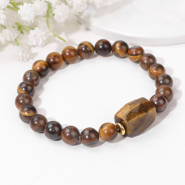 Pulsera con colgante cuadrado facetado y cuentas de piedra natural de Olivenorma 