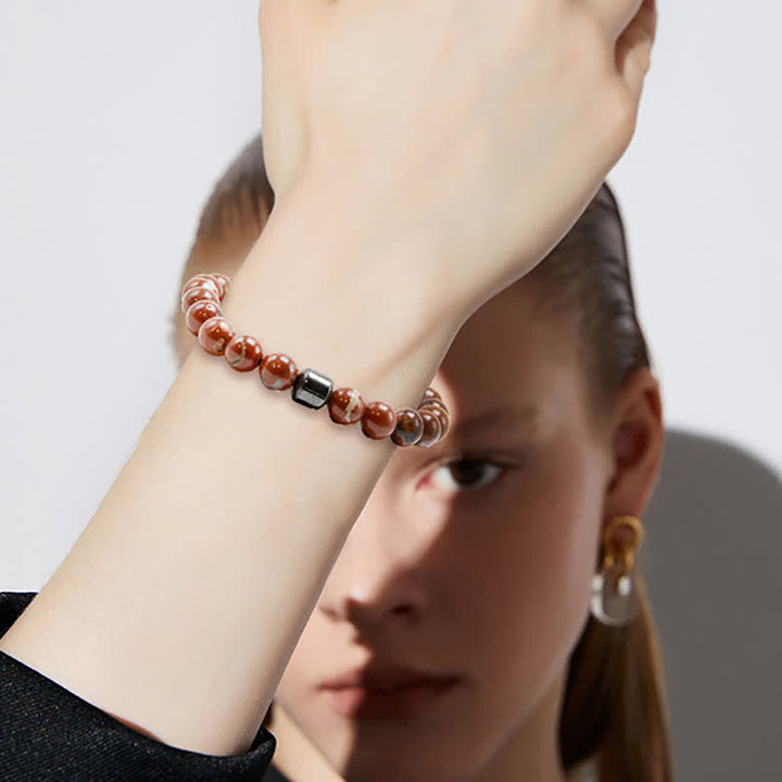 Pulsera de cuentas con imán de piedra natural de 8 mm de Olivenorma 