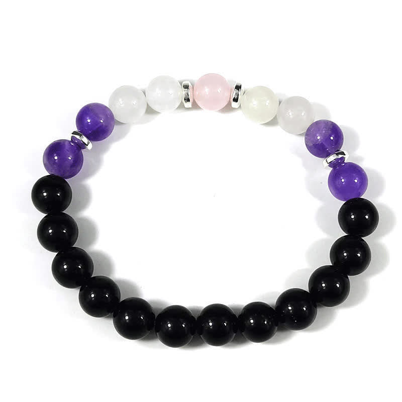Pulsera antiansiedad con cuentas de amatista y ónix negro de Olivenorma 