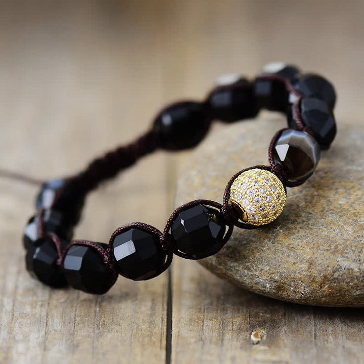 Pulsera trenzada ajustable con cuentas de circonita y piedra natural de Olivenorma