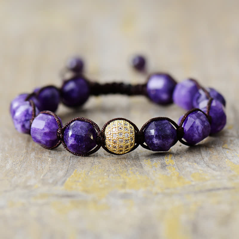 Pulsera trenzada ajustable con cuentas de circonita y piedra natural de Olivenorma