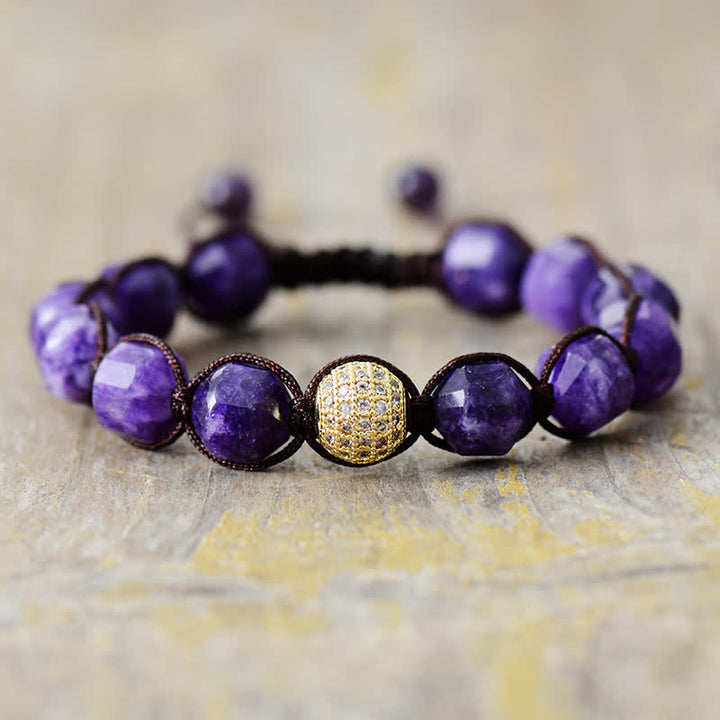 Pulsera trenzada ajustable con cuentas de circonita y piedra natural de Olivenorma