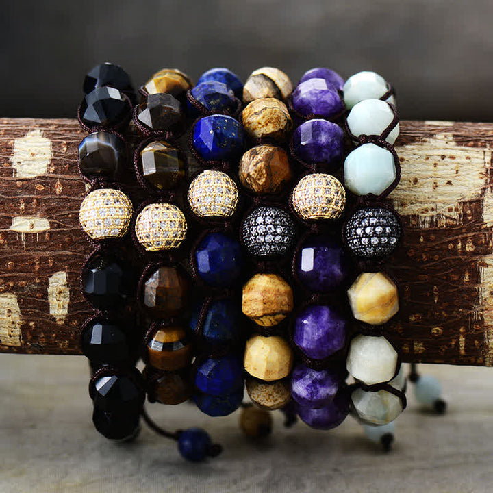 Pulsera trenzada ajustable con cuentas de circonita y piedra natural de Olivenorma