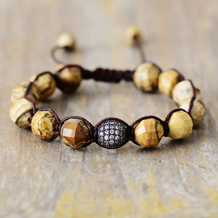 Pulsera trenzada ajustable con cuentas de circonita y piedra natural de Olivenorma