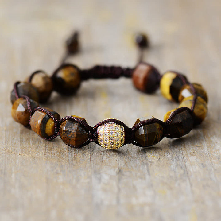 Pulsera trenzada ajustable con cuentas de circonita y piedra natural de Olivenorma