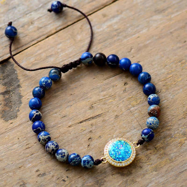 Pulsera trenzada ajustable con piedra emperadora de ópalo azul de Olivenorma 