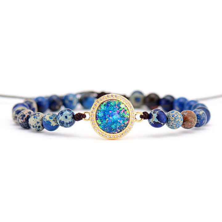 Pulsera trenzada ajustable con piedra emperadora de ópalo azul de Olivenorma 