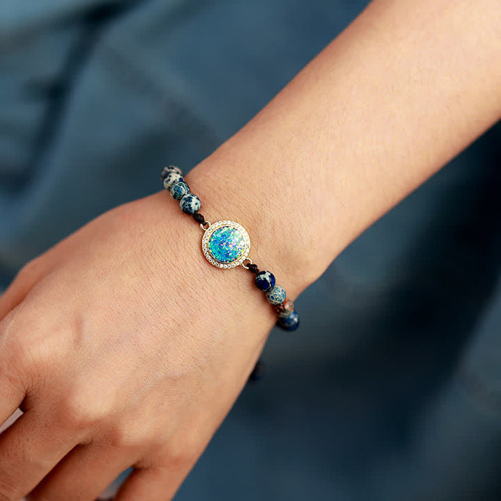 Pulsera trenzada ajustable con piedra emperadora de ópalo azul de Olivenorma 