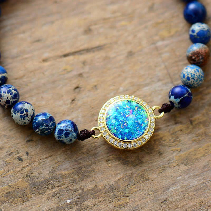 Pulsera trenzada ajustable con piedra emperadora de ópalo azul de Olivenorma 