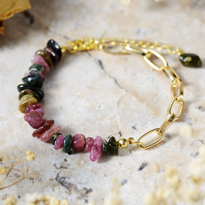 Pulsera de cadena chapada en oro con cristales naturales irregulares de Olivenorma 
