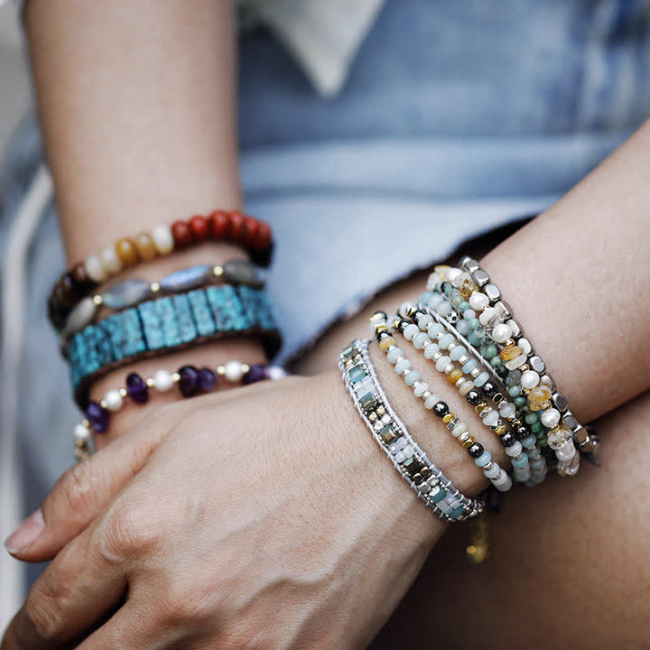 Pulsera de cuentas de chakras de piedra natural Olivenorma para mujer y hombre 