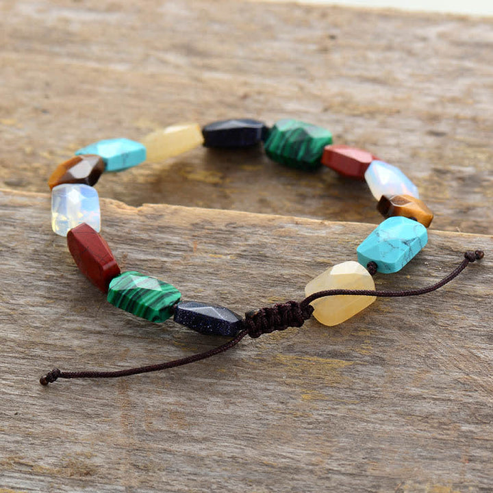 Pulsera trenzada ajustable con cuentas rectangulares de cristal natural de Olivenorma 