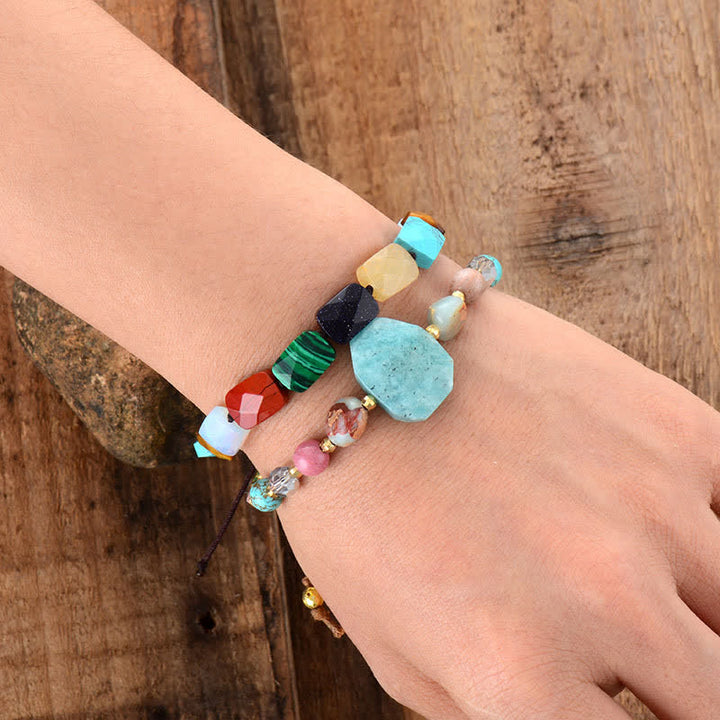 Pulsera trenzada ajustable con cuentas rectangulares de cristal natural de Olivenorma 