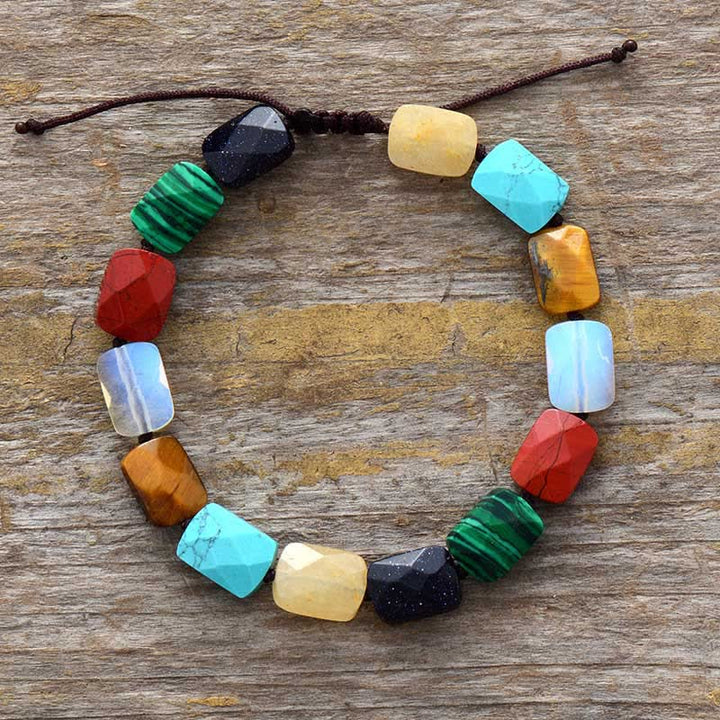 Pulsera trenzada ajustable con cuentas rectangulares de cristal natural de Olivenorma 