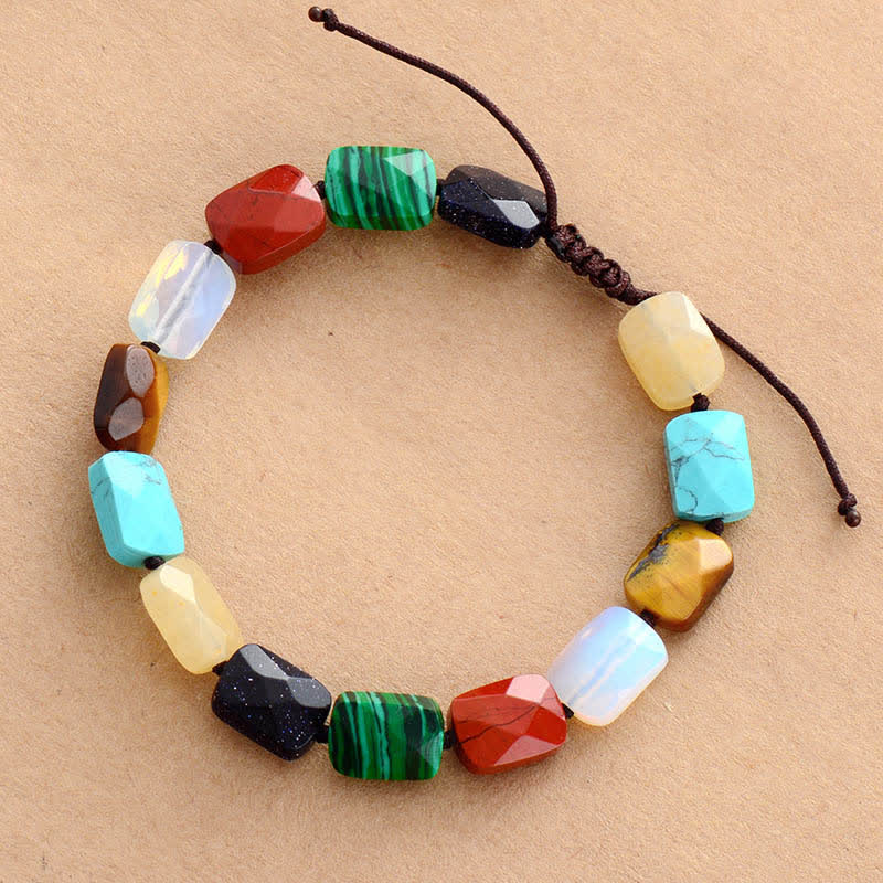 Pulsera trenzada ajustable con cuentas rectangulares de cristal natural de Olivenorma 