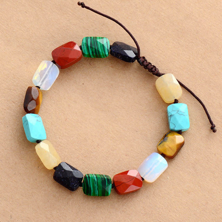 Pulsera trenzada ajustable con cuentas rectangulares de cristal natural de Olivenorma 