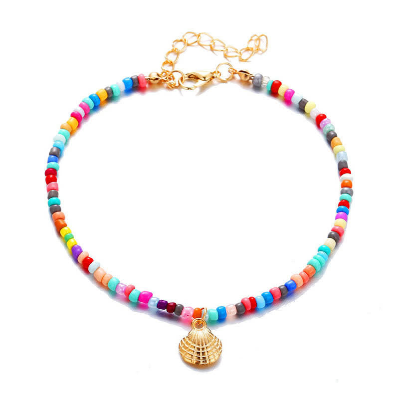 Tobillero de playa con colgante de concha y cuentas de colores de Olivenorma